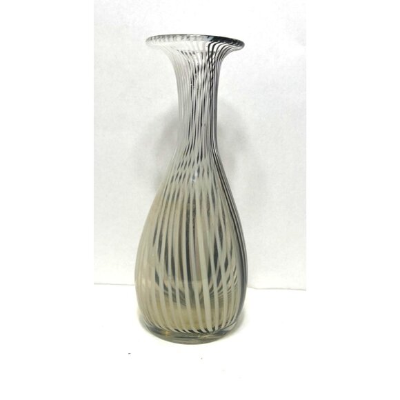 Vintage Dino Martens Style Black White Striped Murano Glass Vase 1960s Art Glass - Picture 1 of 8